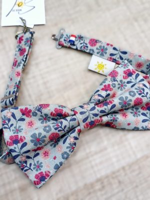 Nœud Papillon Printemps Gris et Fuchsia